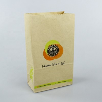 Customized resealable food grade kraft paper flat bottom brown bread packaging bags