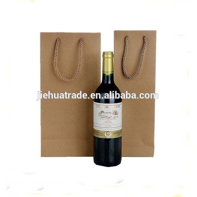 Brown kraft paper material single bottle and double bottle wine carrier bag with handles