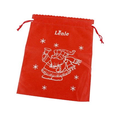 Christmas use silk sreen printing Classic gift packaging bags red gift non woven drawstring bag