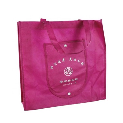 Cangnan factory plain pp non woven bag with front pocket Reusable non woven material tote bag with button closure